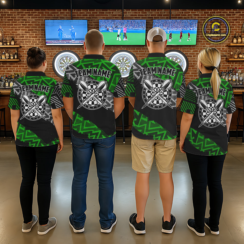 Custom Darts Shirts For Men Personalized Zig-Zag Pattern Dart Jerseys, Darts Team Shirts |Green TDM7281