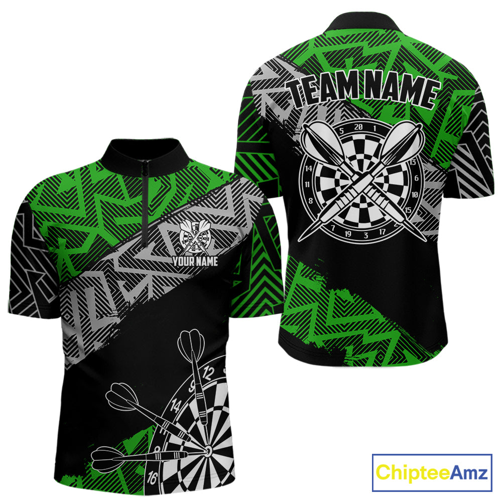 Custom Darts Shirts For Men Personalized Zig-Zag Pattern Dart Jerseys, Darts Team Shirts |Green TDM7281