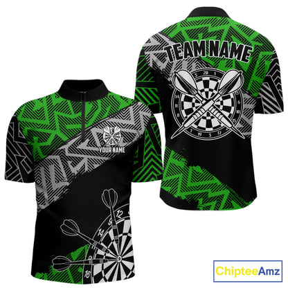 Custom Darts Shirts For Men Personalized Zig-Zag Pattern Dart Jerseys, Darts Team Shirts |Green TDM7281
