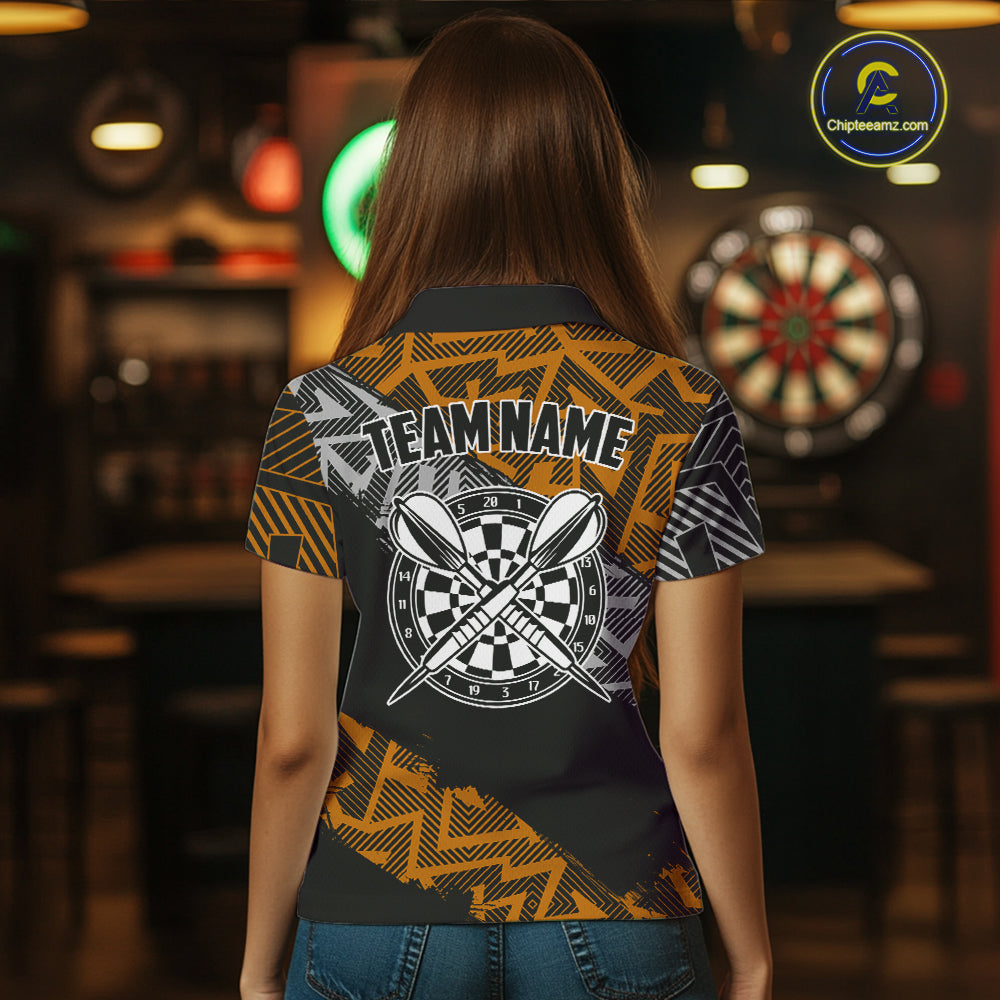 Custom Darts Shirts For Women Personalized Zig-Zag Pattern Dart Jerseys, Darts Team Shirts |Orange TDM7282