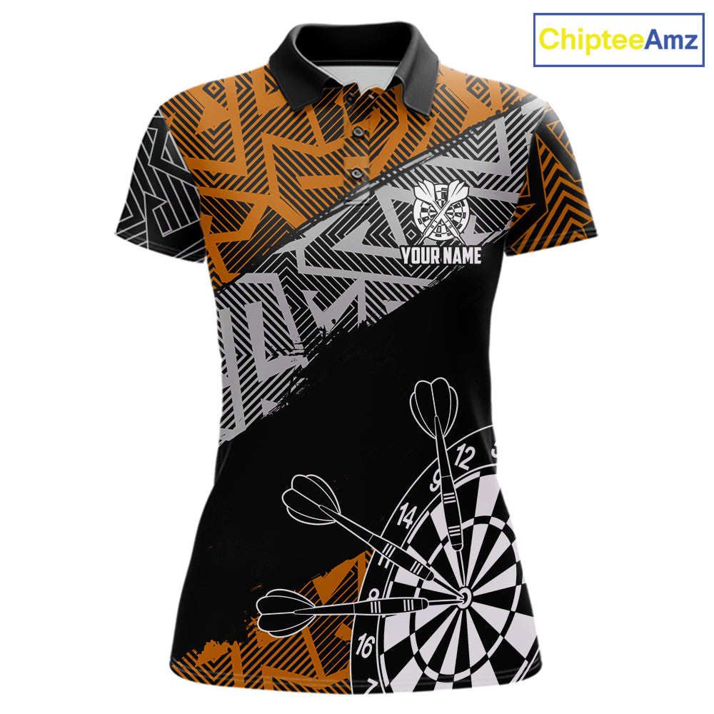 Custom Darts Shirts For Women Personalized Zig-Zag Pattern Dart Jerseys, Darts Team Shirts |Orange TDM7282