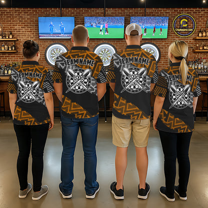 Custom Darts Shirts For Women Personalized Zig-Zag Pattern Dart Jerseys, Darts Team Shirts |Orange TDM7282