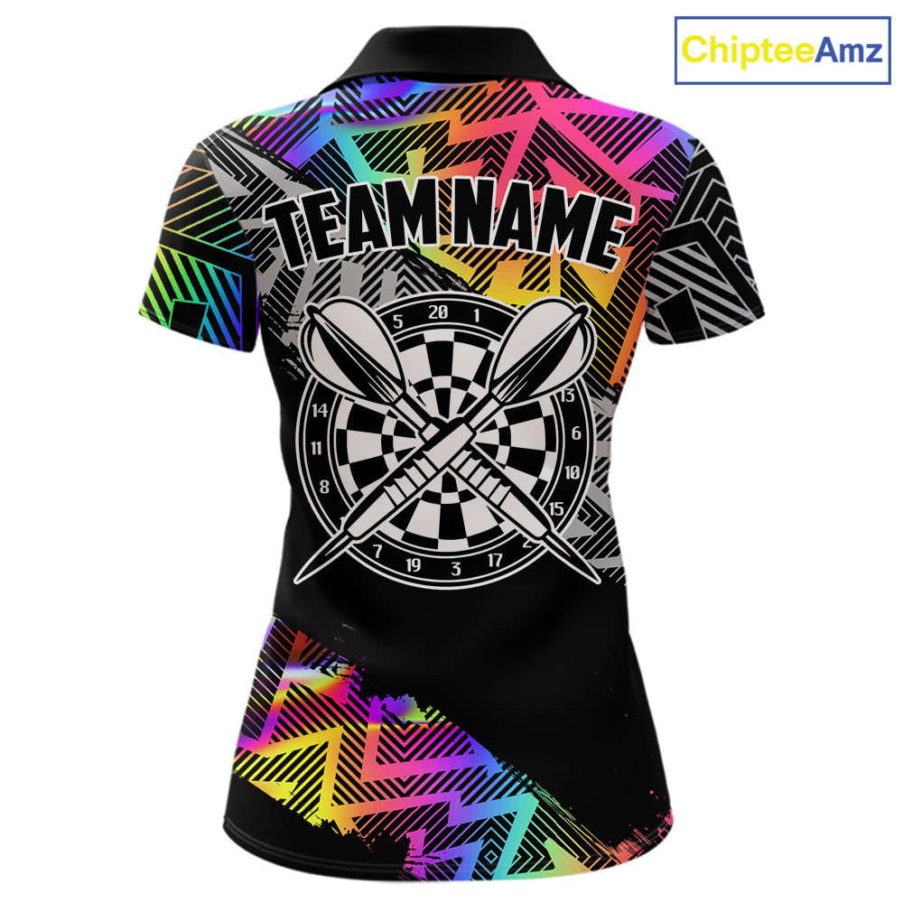 Personalized Rainbow Zig-Zag Pattern Darts Shirts For Women Custom Darts Team Jersey Polo, 1/4 Zip TDM7283