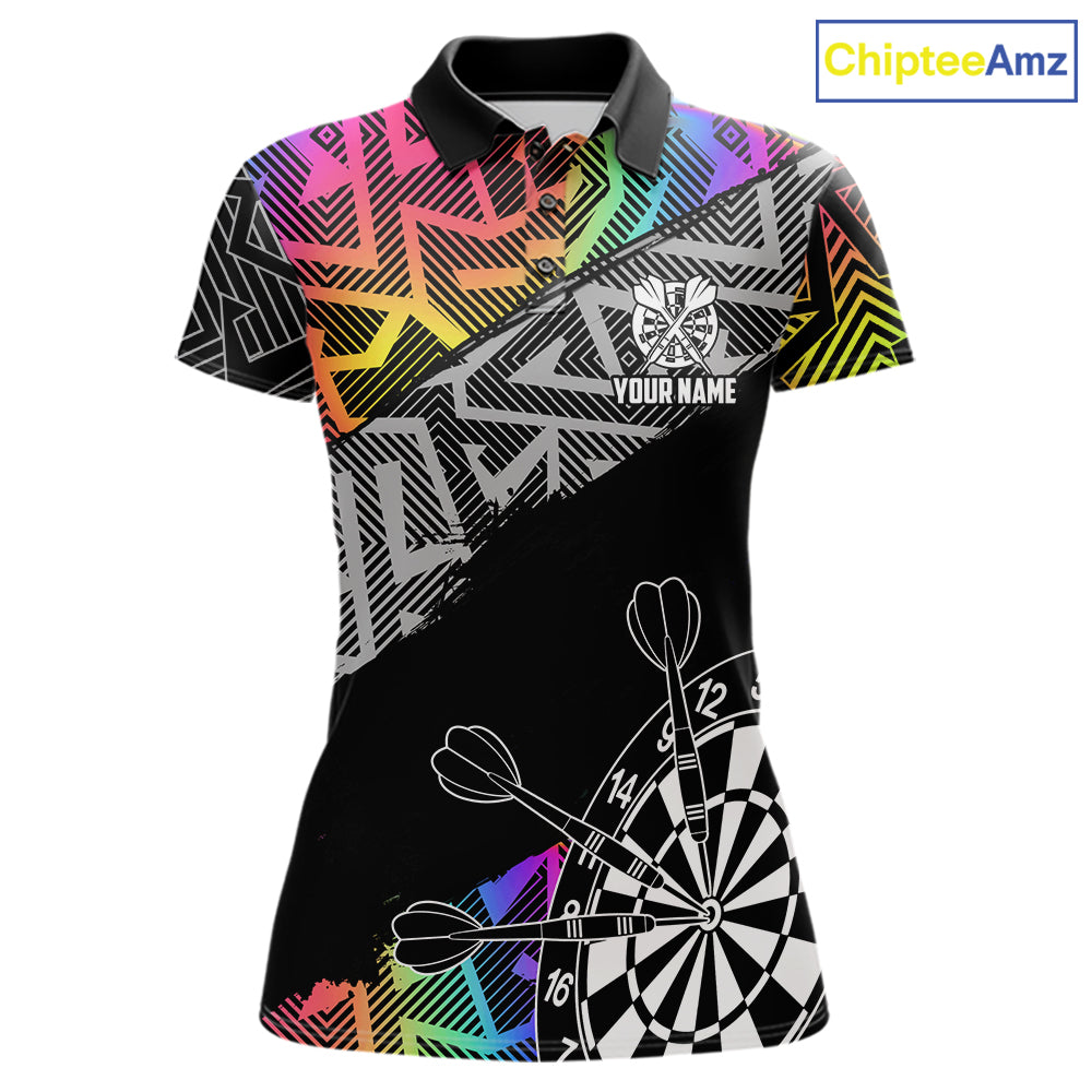 Personalized Rainbow Zig-Zag Pattern Darts Shirts For Women Custom Darts Team Jersey Polo, 1/4 Zip TDM7283