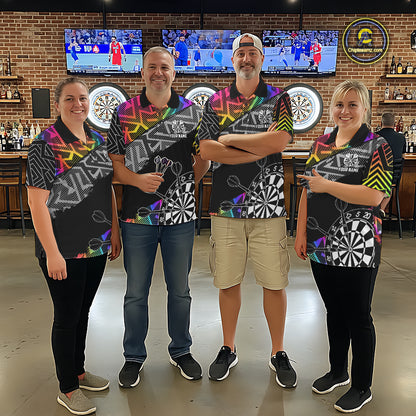Personalized Rainbow Zig-Zag Pattern Darts Shirts For Women Custom Darts Team Jersey Polo, 1/4 Zip TDM7283