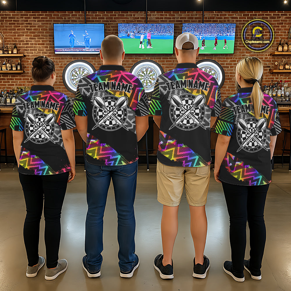 Personalized Rainbow Zig-Zag Pattern Darts Shirts For Women Custom Darts Team Jersey Polo, 1/4 Zip TDM7283