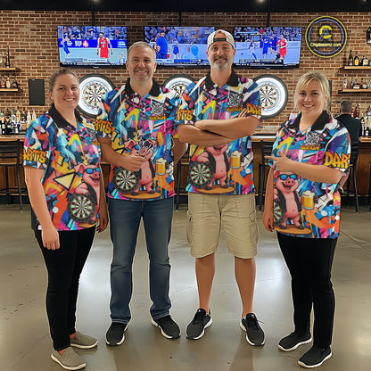 Funny Pig Colorful Graffiti Darts Shirt For Women Custom Darts Team Jersey Polo, Quarter Zip Shirt TDM7284