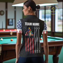 Load image into Gallery viewer, Personalized Grunge American Flag Women&#39;s Billiard Shirt, Patriotic Pool Team Shirt Polo &amp; 1/4 Zip TDM5242