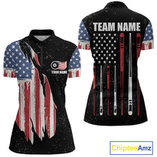 Load image into Gallery viewer, Personalized Grunge American Flag Women&#39;s Billiard Shirt Custom 8 Ball Pool Billiard Team Jersey TDM5243