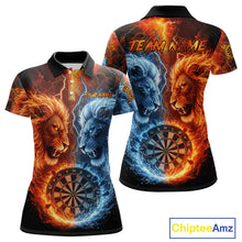 Load image into Gallery viewer, Blue And Orange Water Fire Lion Darts Shirt For Women Custom Lightning Dart Jerseys Polo &amp; 1/4 Zip TDM5249