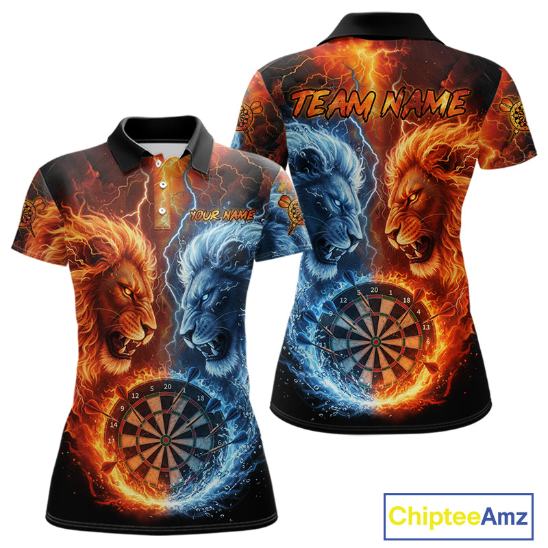 Blue And Orange Water Fire Lion Darts Shirt For Women Custom Lightning Dart Jerseys Polo & 1/4 Zip TDM5249
