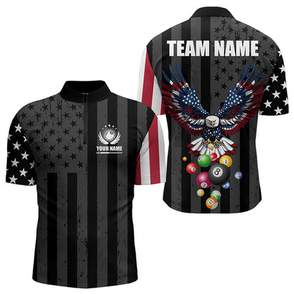 Personalized Eagle American Flag Billiard Balls Pool Shirt For Men, Patriotic Billiard Shirt Jersey TDM3252