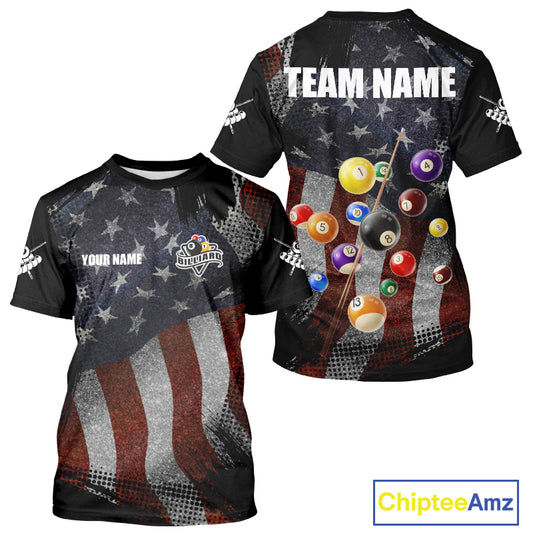 Retro American Flag Patriotic Billiard T-Shirts For Men Custom Pool Team Shirt, Billiard Jersey TDM3256