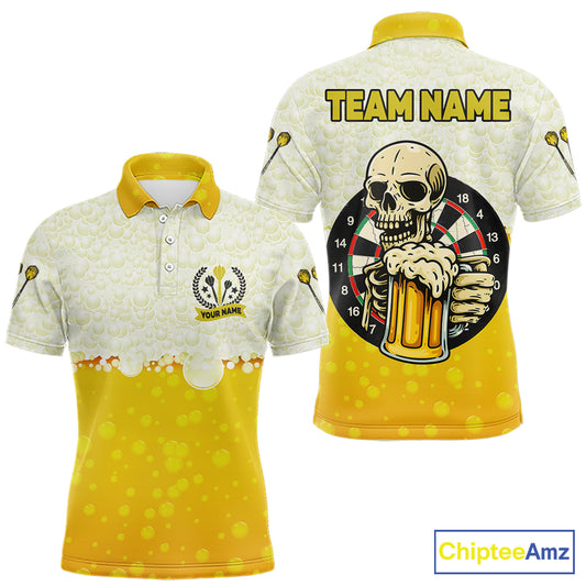 Personalized Funny Beer Skull Darts Shirt For Men Custom Yellow Darts Team Jersey, Darts Gifts TDM5507