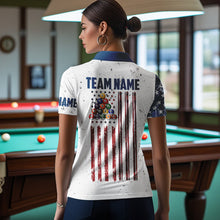 Load image into Gallery viewer, White Grunge USA Flag Patriotic Billiard Shirts For Women Custom American Flag Billiard Team Jerseys TDM3451