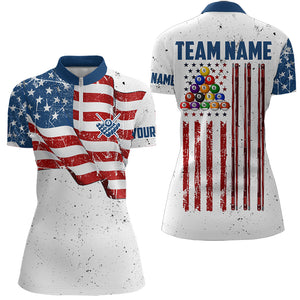 White Grunge USA Flag Patriotic Billiard Shirts For Women Custom American Flag Billiard Team Jerseys TDM3451