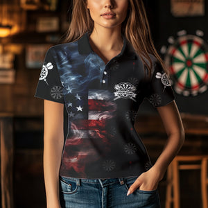 Smoke American Flag Darts Polo, Quarter-Zip Shirt Custom Patriotic Dart Shirts For Women Dart Jerseys TDM3454