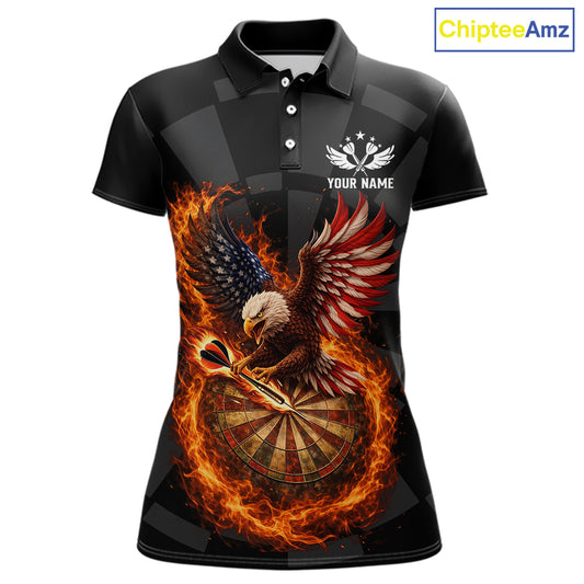 Personalized Fire Flame US Flag Eagle Darts Shirt For Women Custom Darts Jersey Team Polo & 1/4 Zip TDM5760