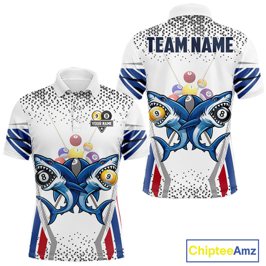 Funny Shark 8 Ball & 9 Ball Pool Billiard Shirt For Men Custom Billiard Team Jersey Polo & 1/4 Zip TDM5965