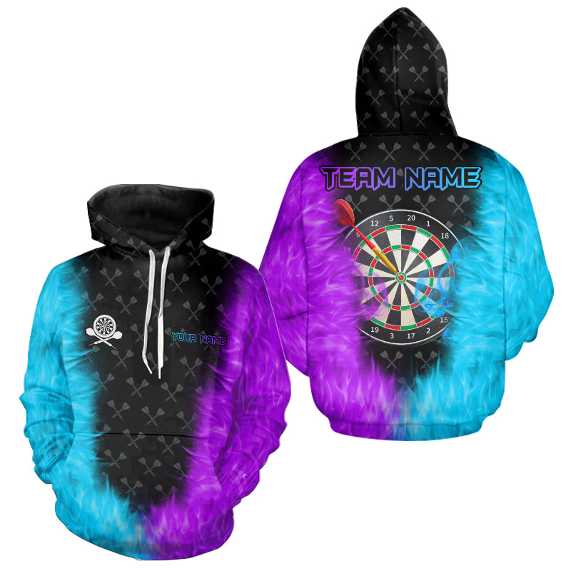 Blue And Purple Flame Darts Hoodie For Men And Women Custom Darts Team Shirt, Gifts For Dart Players TDM3759