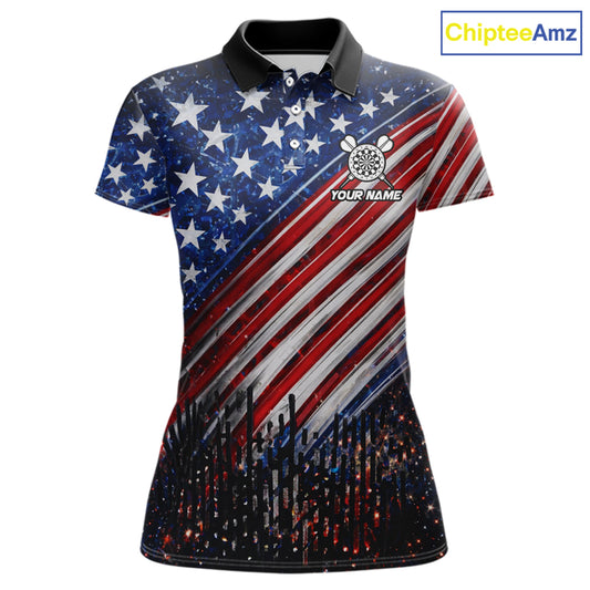 American Flag Fire Flame Darts Shirt For Women Custom Patriotic Darts Jersey Team Polo & 1/4 Zip TDM6125