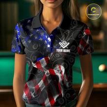 Load image into Gallery viewer, American Flag Smoke 8 Ball Billiard Shirts For Women Custom Patriotic Billiard Pool Team Jerseys TDM4028