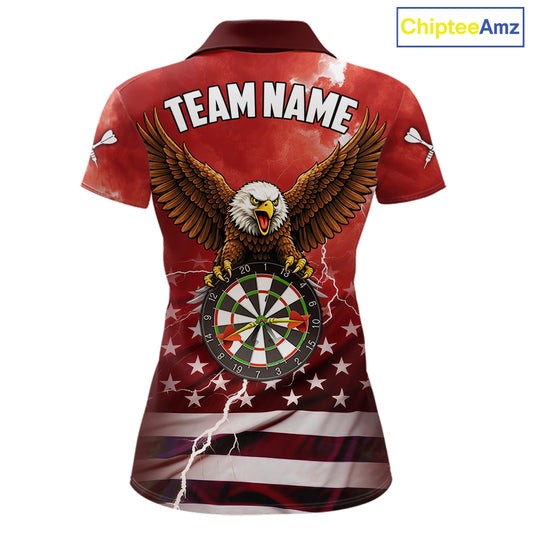 Red Lightning American Flag Eagle Dart Shirt With Pocket Option For Women TDM6553