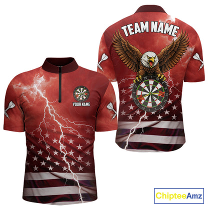 Red Lightning American Flag Eagle Dart Shirt With Pocket Option For Men TDM6553