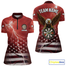 Load image into Gallery viewer, Red Lightning American Flag Eagle Dart Shirt With Pocket Option For Women TDM6553