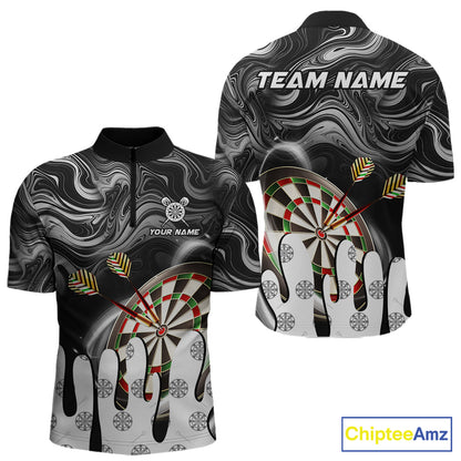 Black marble swirl darts quarter zip shirt for men designed for league tournaments and team events.