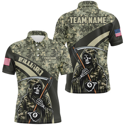 Personalized Grim Reaper Green Camo Billiard Shirts For Men Custom Military Billiard Jerseys TDM2062