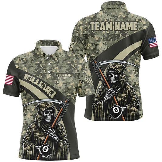 Personalized Grim Reaper Green Camo Billiard Shirts For Men Custom Military Billiard Jerseys TDM2062