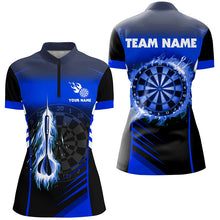 Load image into Gallery viewer, Personalized Darts Fire Arrow Women Dart Polo Shirts Custom Flame Dart Shirt Darts Jersey | Blue TDM2276