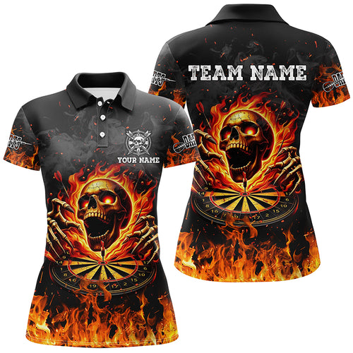 3D Fire Skull Flame Dartboard Short Sleeves Polo & Quarter-Zip Shirts Custom Darts Shirts For Women TDM2280