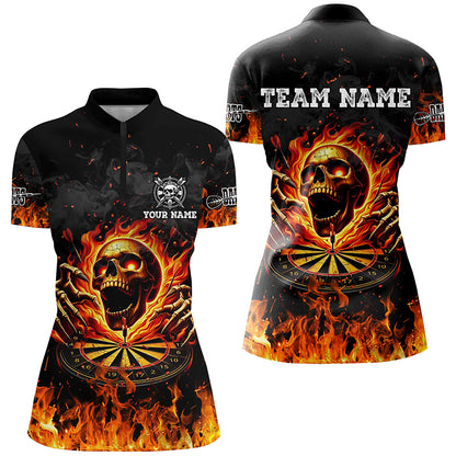 3D Fire Skull Flame Dartboard Short Sleeves Polo & Quarter-Zip Shirts Custom Darts Shirts For Women TDM2280