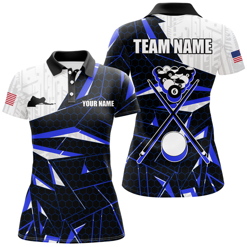 Best Billiard Jerseys For Women Custom Polo & 1/4 Zip Shirts, Billiard Tournament Team Shirts | Blue TDM2544