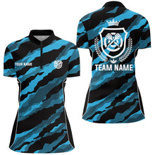 Load image into Gallery viewer, Blue Camo Darts Polo &amp; Quarter Zip Shirts Custom Camouflage Darts Shirts For Women Darts Team Jerseys TDM2547