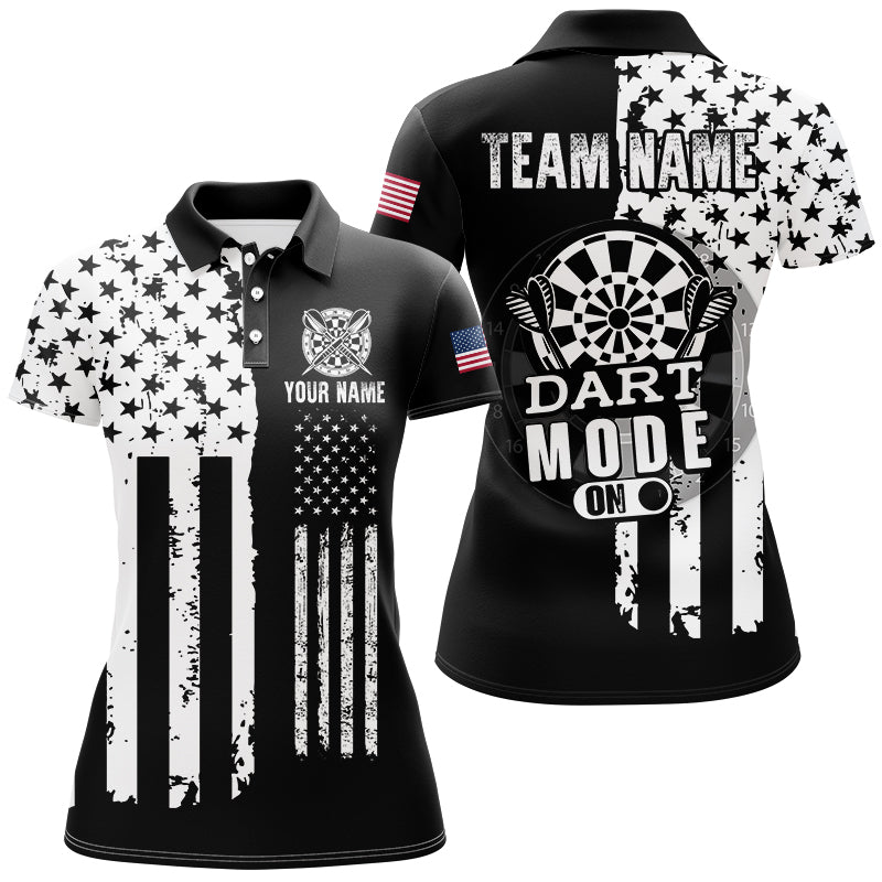 Funny Darts Mode On Custom Black White American Flag Darts Shirts For Women, Patriotic Darts Jerseys TDM2548