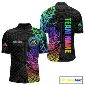 Personalized Rainbow Tribal Darts Polo & Quarter Zip Custom Darts Shirt For Men Darts Team Jersey TDM4827