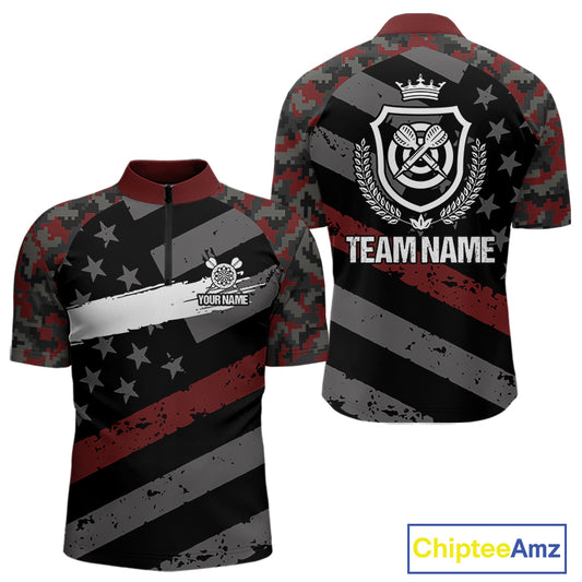 Red Camo American Flag Darts Jersey For Men Custom Grunge Darts Shirt Team Polo & Quarter Zip TDM5032