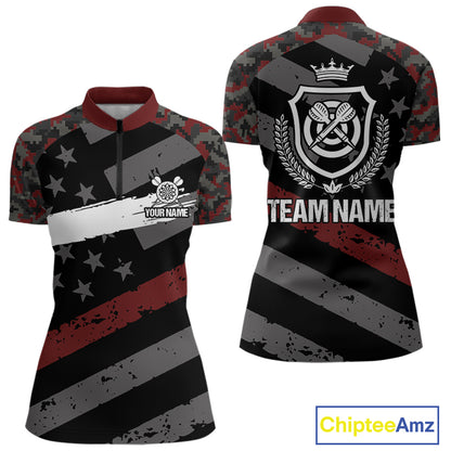 Red Camo American Flag Darts Jersey For Women Custom Grunge Darts Shirt Team Polo & Quarter Zip TDM5032