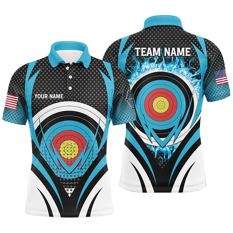 Blue Flaming Archery Target Board Custom Polo Shirts For Men, Archery Jerseys Uniform Shirts TDM0609