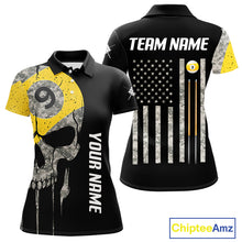Load image into Gallery viewer, Personalized 9 Ball Camo Skull Billiard Shirt For Women, US Flag Pool Team Jerseys Polo &amp; 1/4 Zip TDM5251