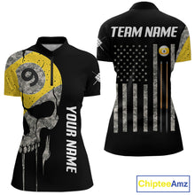 Load image into Gallery viewer, Personalized 9 Ball Camo Skull Billiard Shirt For Women, US Flag Pool Team Jerseys Polo &amp; 1/4 Zip TDM5251