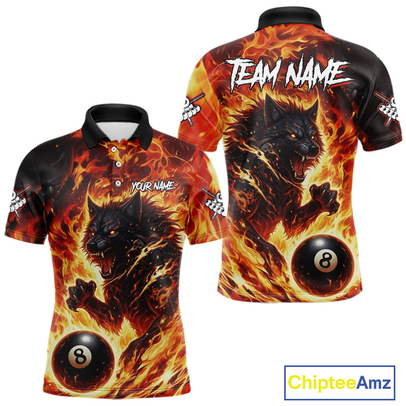 Orange Flaming Wolf 8 Ball Pool Billiard Shirt For Men Custom Billiard League Team Jersey TDM5252
