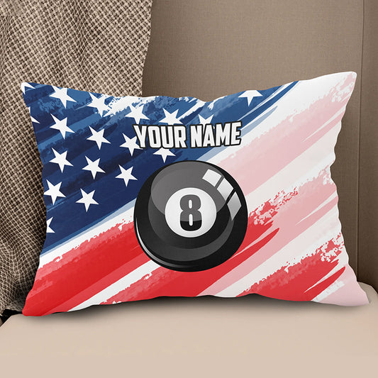 Personalized 8 Ball Pool American Flag Pillow, Patriotic Billiard Gifts TDM0769