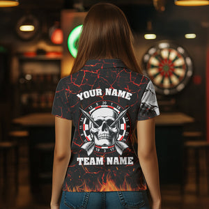 Personalized Red Fiery Crack Skull Dart Shirts Custom Scary Dart Shirts For Women Dart Jerseys TDM3267