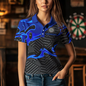 Personalized Black And Blue Darts Polo & Quarter Zip Custom Dart Shirts For Women Darts Team Jerseys TDM3460