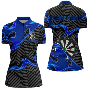 Personalized Black And Blue Darts Polo & Quarter Zip Custom Dart Shirts For Women Darts Team Jerseys TDM3460