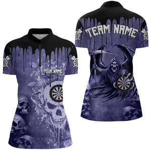 Custom Purple Gothic Skull Darts Shirts For Women, Personalized Cool Darts Team Jerseys Outfit TDM3463